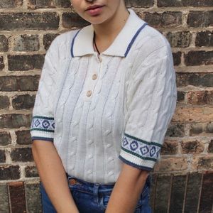 • 80's Vintage Cable Knit Collard Shirt ⚡️⚡️